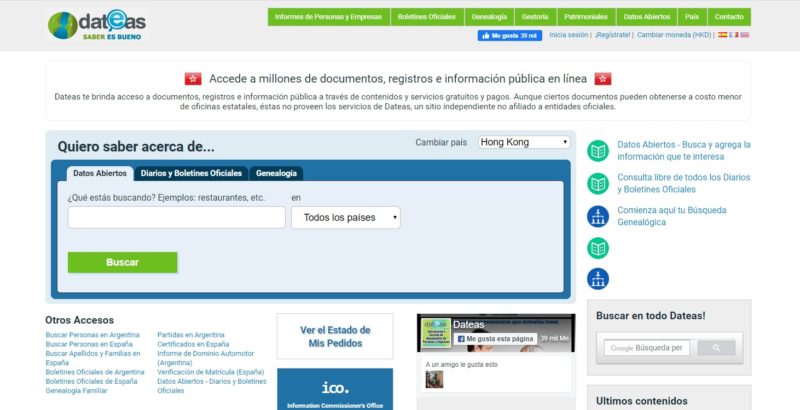 Buscar número de teléfono y personas en dateas.com