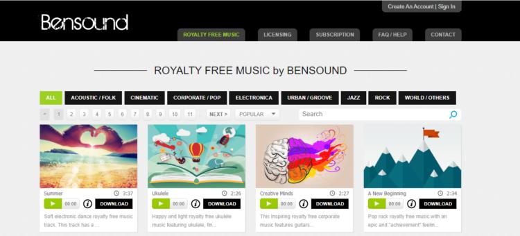 bensound, descargar musica gratis y legal