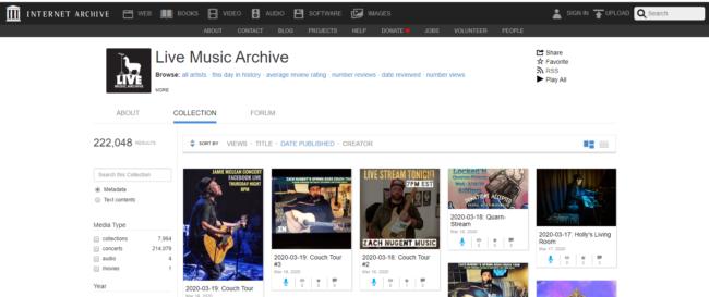 live music archive, descargar musica gratis y legal