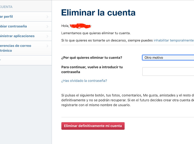 eliminar cuenta instagram definitivamente