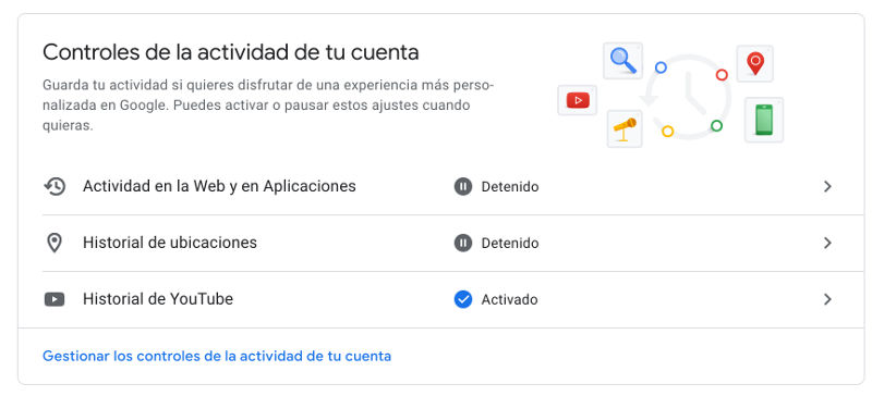 configurar actividad de cuenta de google