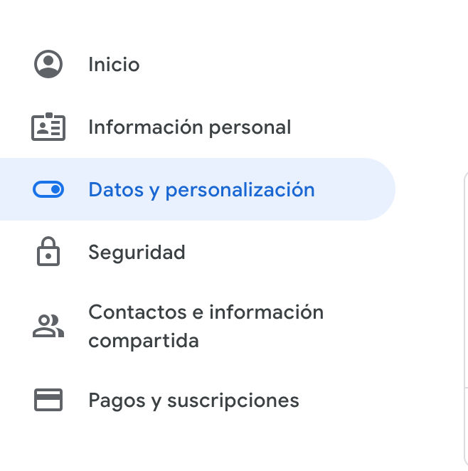 datos y personalizacion en cuenta de google