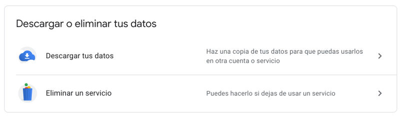 descargar o eliminar informacion almacenada en servidores de google