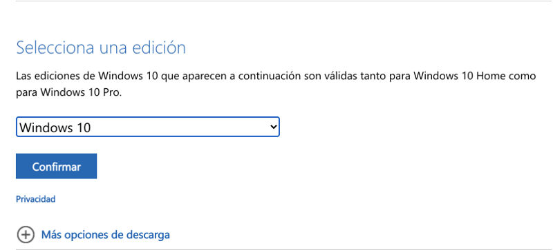 elegir version de windows 10 para descargar iso