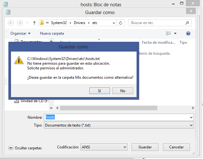 Conceder permisos al usuario para editar el hosts