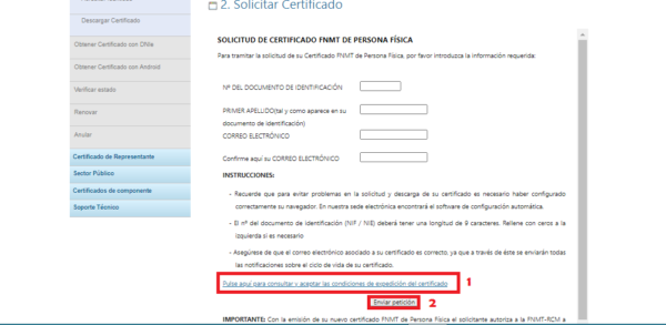 Aceptar las condiciones de expedición del certificado