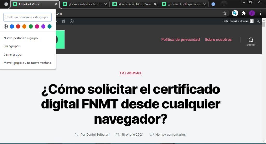 ¿Cómo ponerle nombre a un grupo de pestañas?