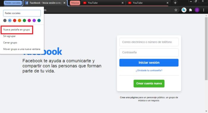 ¿Cómo agrupar pestañas de distintos sitios web?