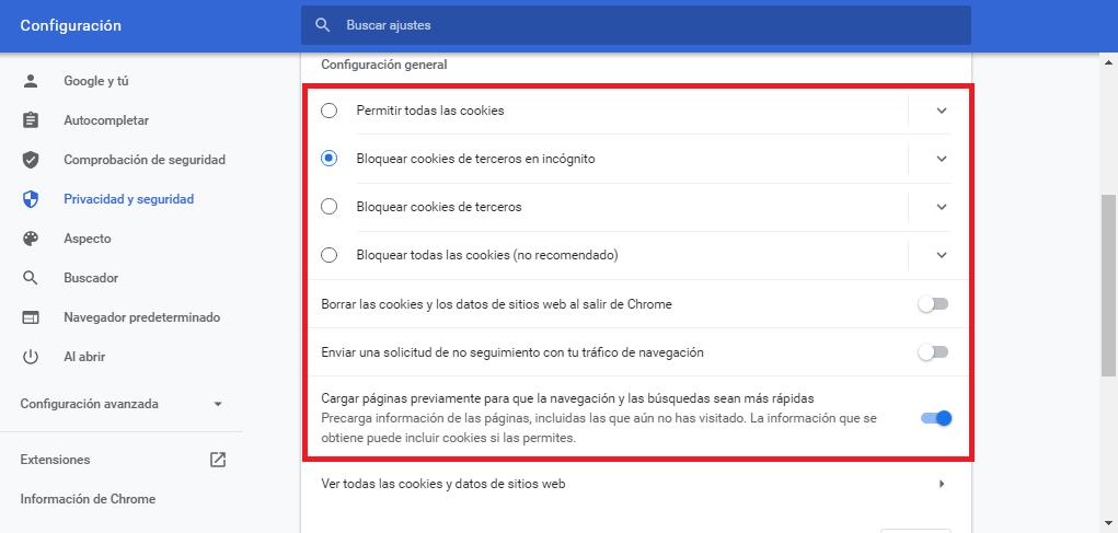Cómo configurar las cookies en Chorme