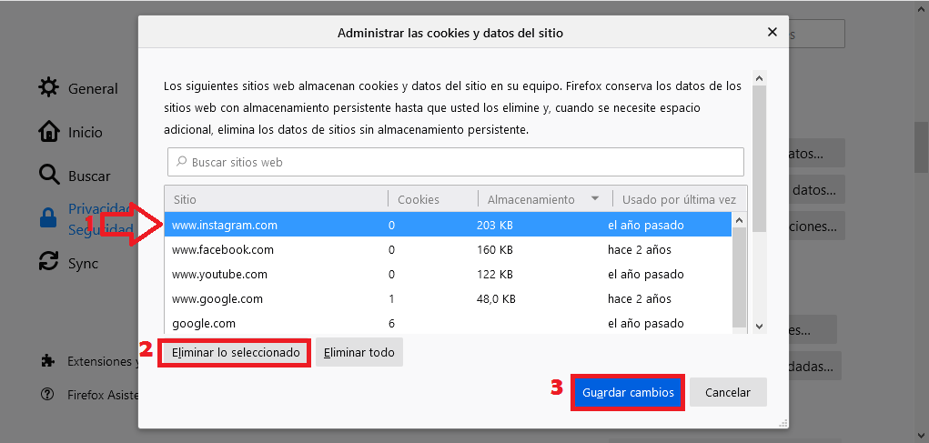 Cómo borrar cookies en Firefox de forma individual