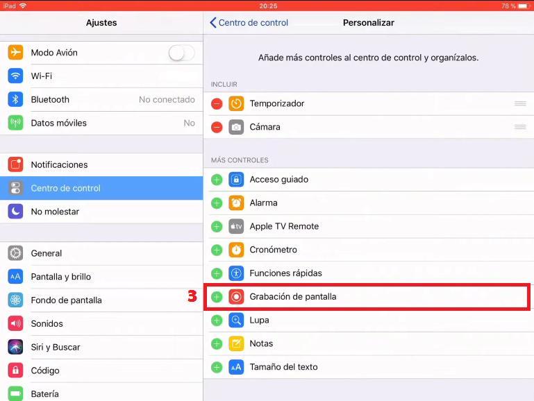 Cómo incluir la grabación de pantalla en el centro de control