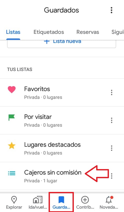 Cómo consultar la ubicación de los cajeros una vez guardados en Google Maps