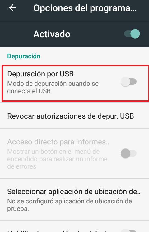 Cómo activar la depuración USB