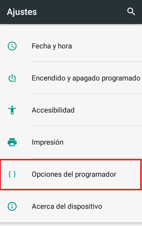 Ingresar a las opciones de programador