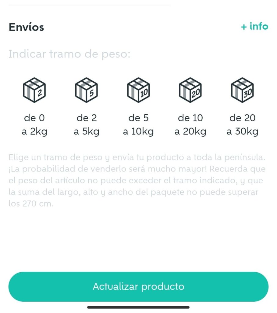 opciones de envío de wallapop