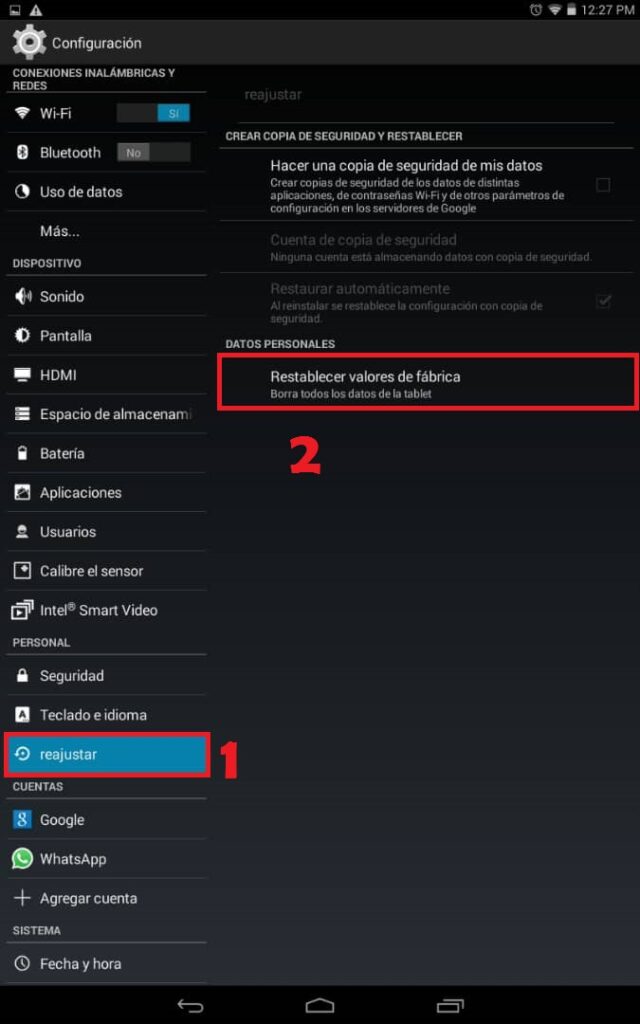 Menú para formatear el móvl