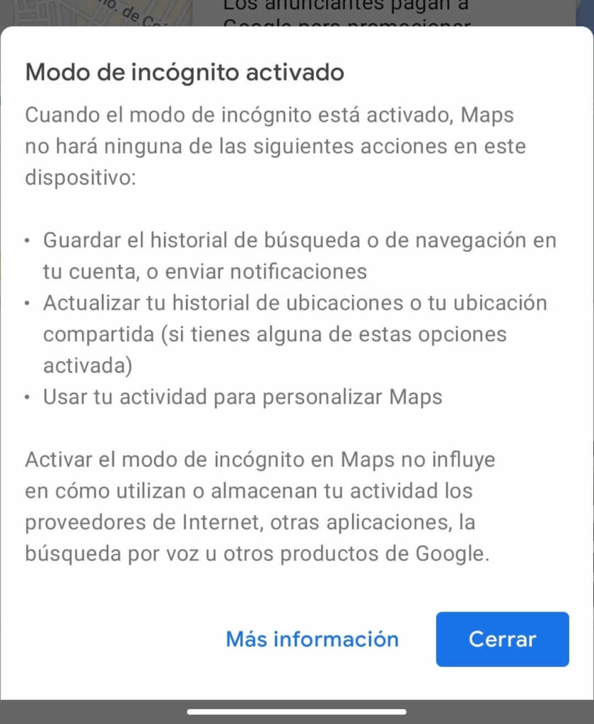 que es el modo incognito de google maps
