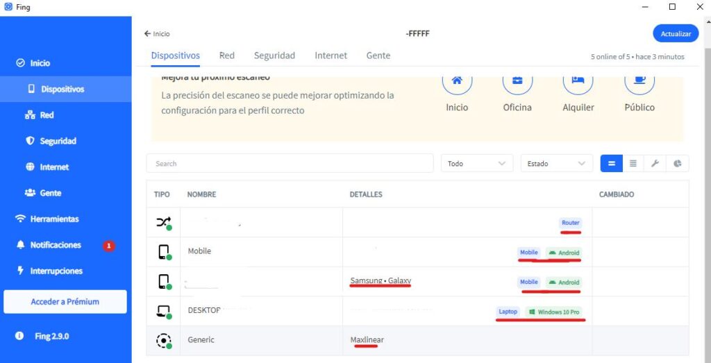 Utilizando la aplicación Fing de escritorio.