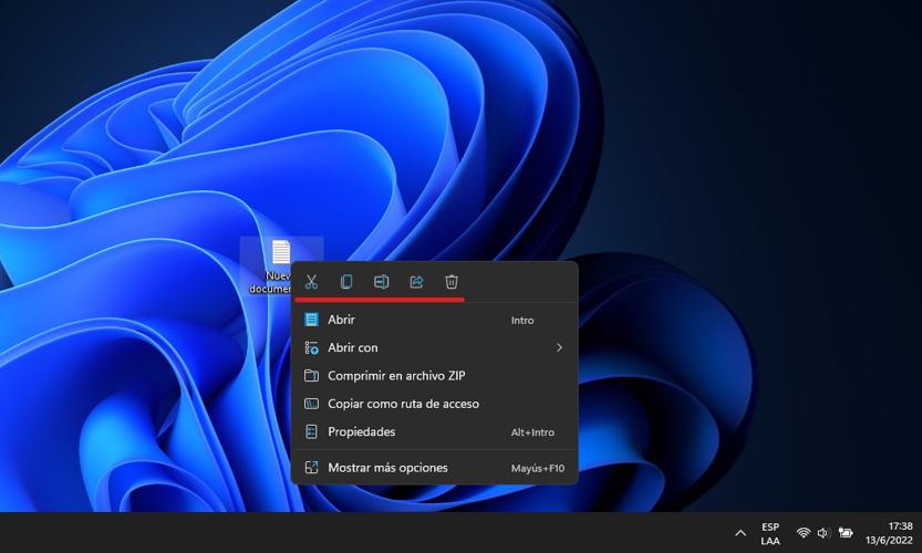 opcion copiar, pegar, eliminar en windows 11