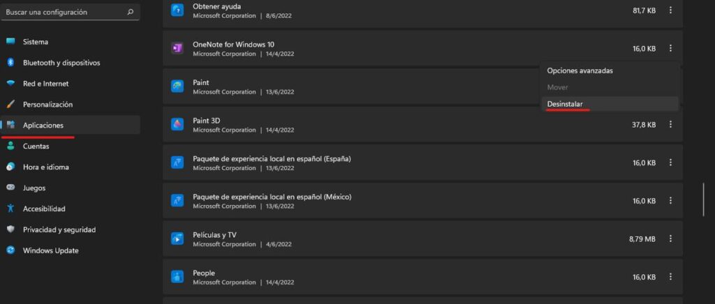 eliminar una aplicación en Windows 11
