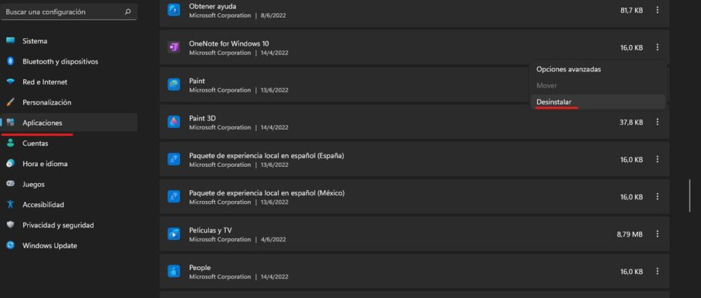 eliminar una aplicación en Windows 11