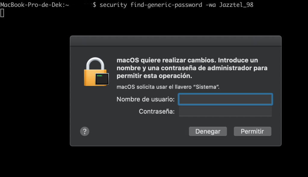 clave wifi mac en consola, comando