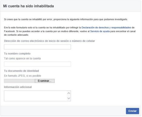 Reactivar cuenta de facebook suspendida