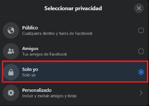 configurar solo yo en la app de facebook