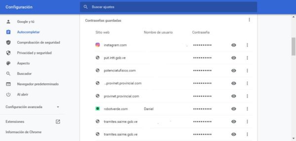Contraseñas guardadas en Google Chorme