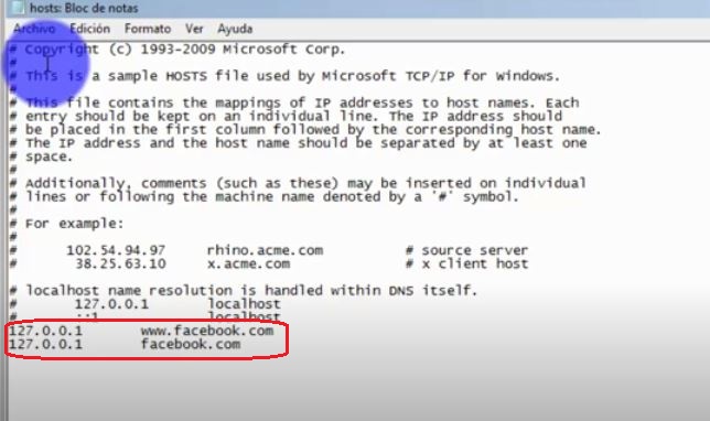Ejemplo de una pagina bloqueada con un archivo host