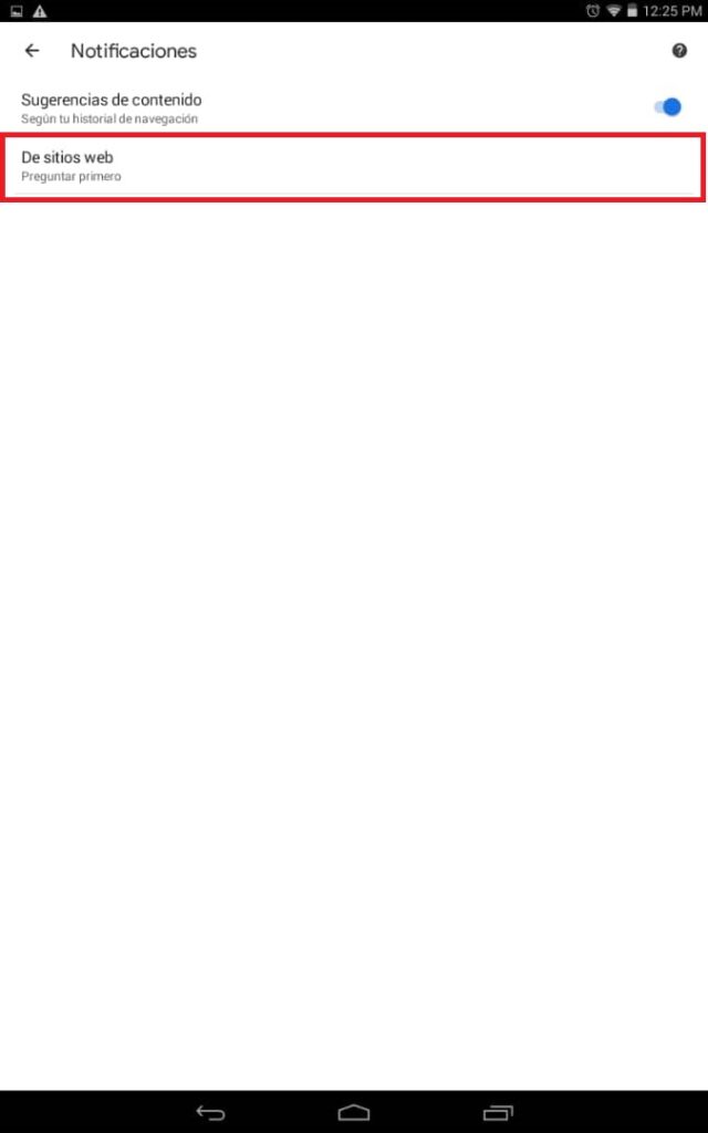 Desactivar las notificaciones de sitios web