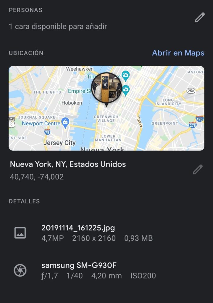 geolocalización con metadatos de google fotos