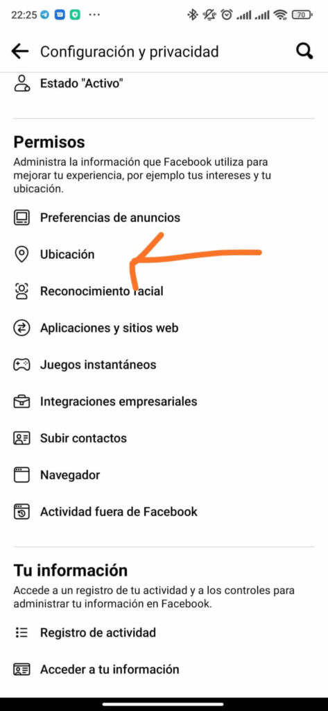 desactivar permiso ubicacion facebook